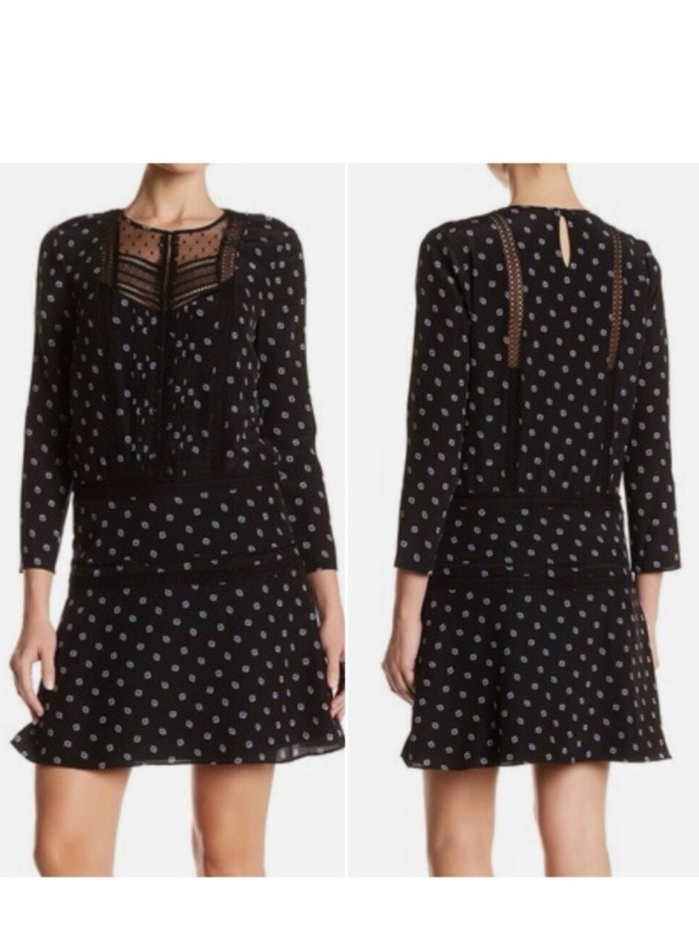 Veronica Beard Black Mini Silk Dress with White Polka Dots